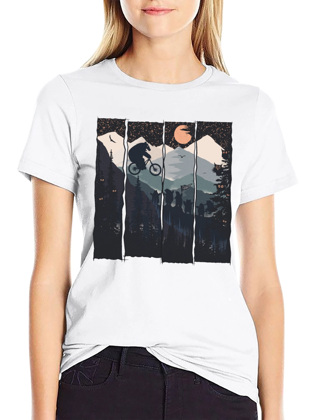 Bear Mountain Biking Graphic Tee - Black Cotton T-Shirt