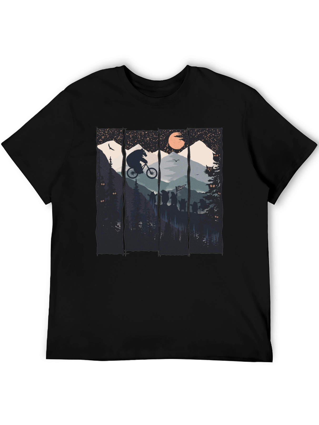 Bear Mountain Biking Graphic Tee - Black Cotton T-Shirt