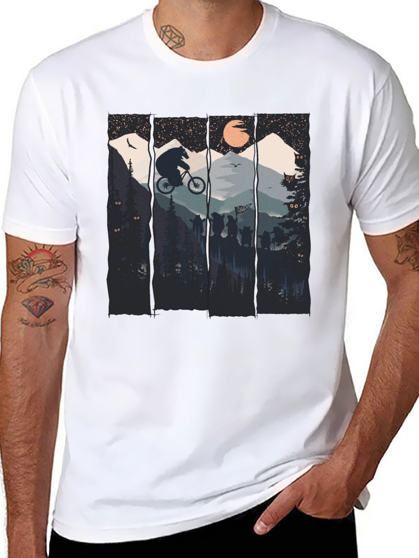 Bear Mountain Biking Graphic Tee - Black Cotton T-Shirt