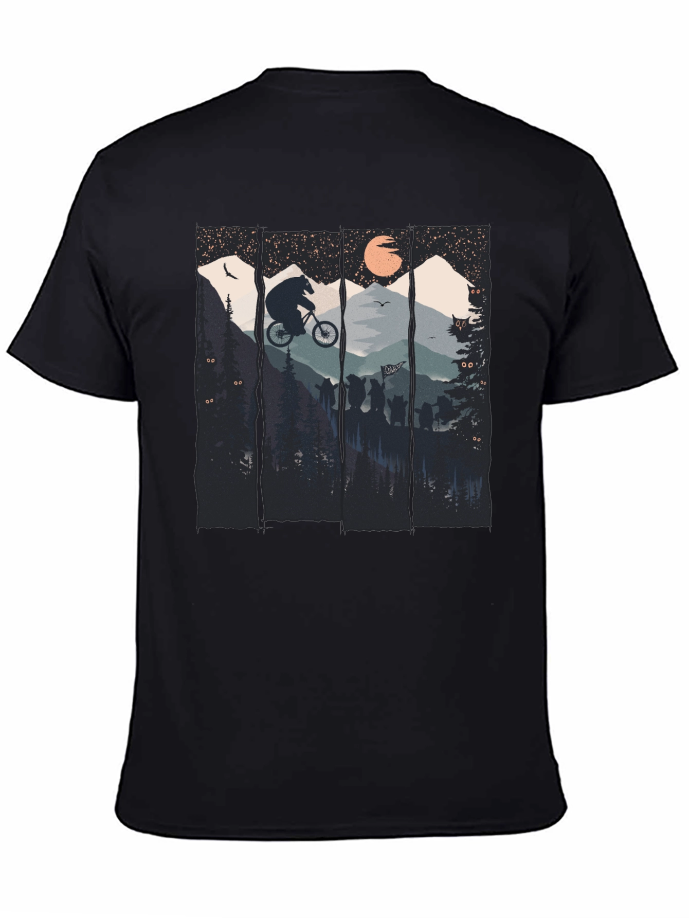 Bear Mountain Biking Graphic Tee - Black Cotton T-Shirt
