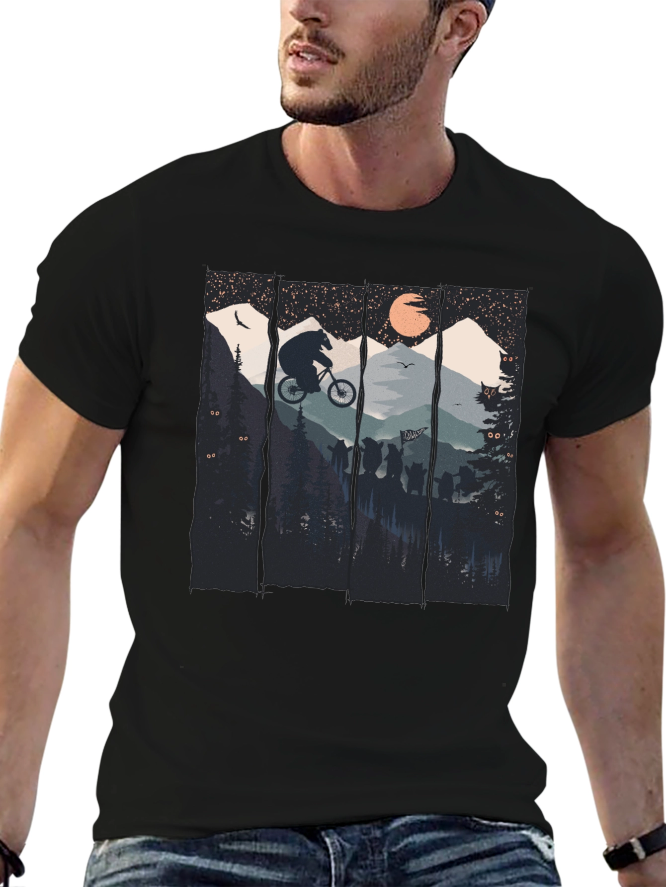 Bear Mountain Biking Graphic Tee - Black Cotton T-Shirt