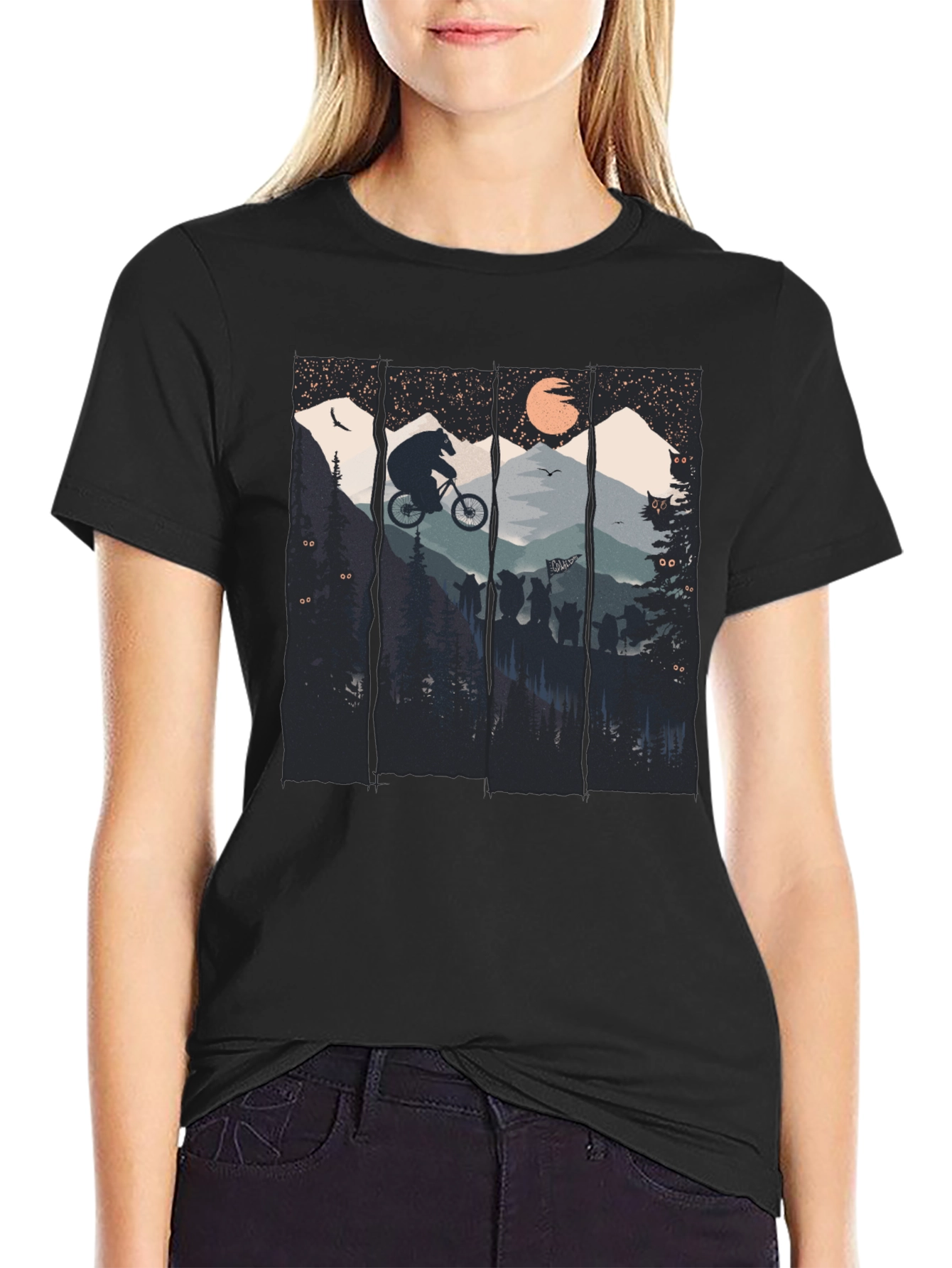 Bear Mountain Biking Graphic Tee - Black Cotton T-Shirt