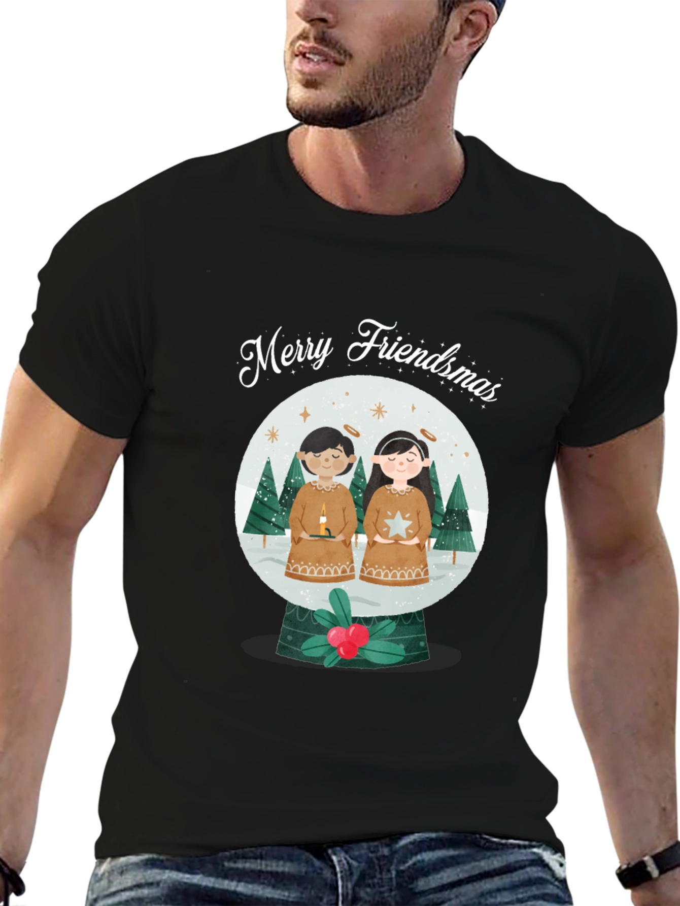 Merry Friendsmas Black T-Shirt