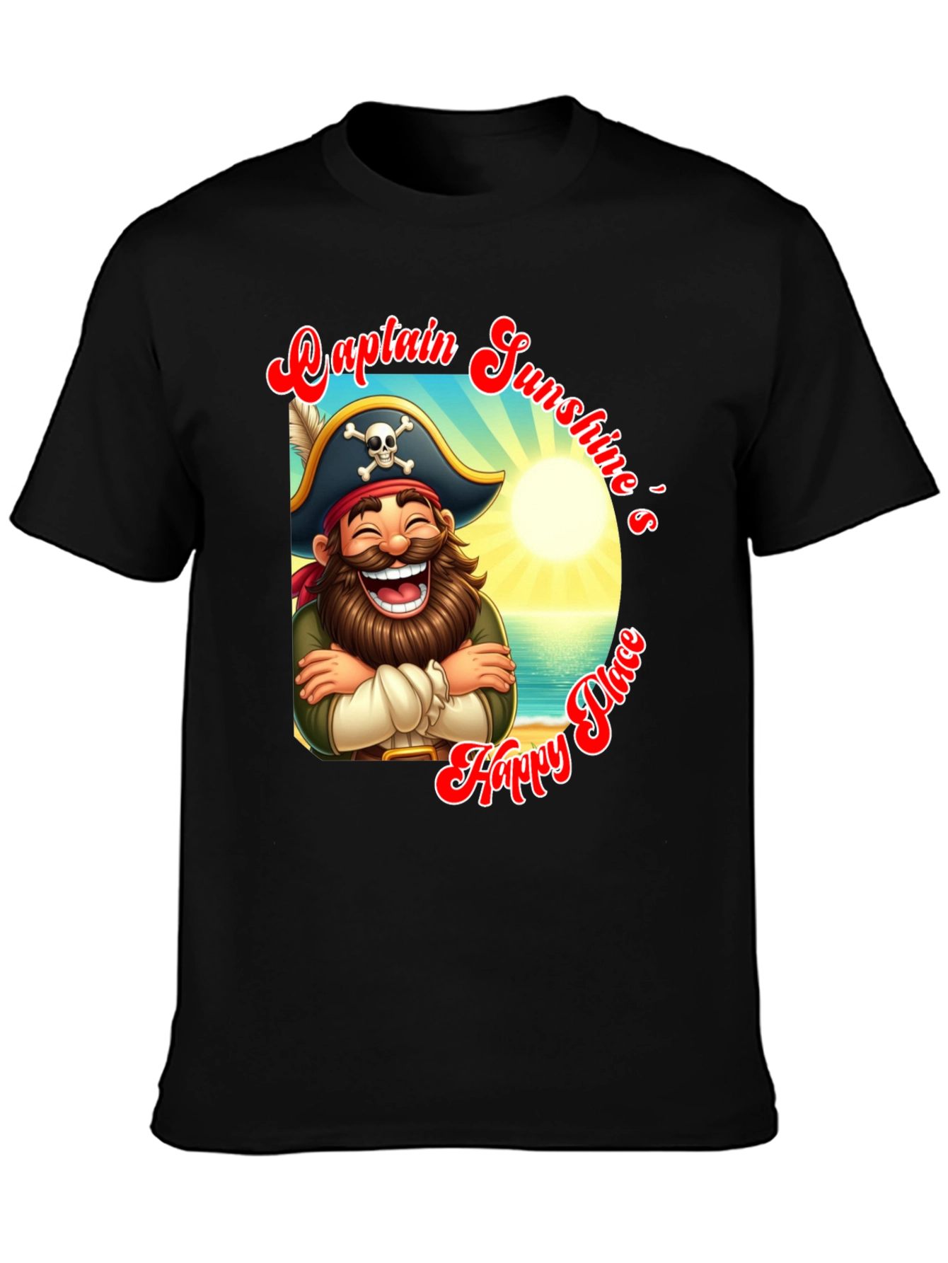 Captain Sunshines Happy Place Black T-Shirt