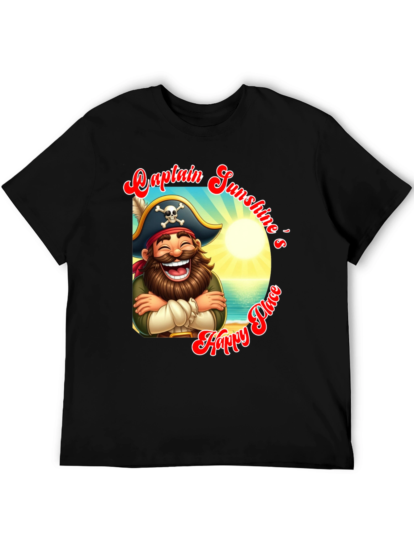 Captain Sunshines Happy Place Black T-Shirt
