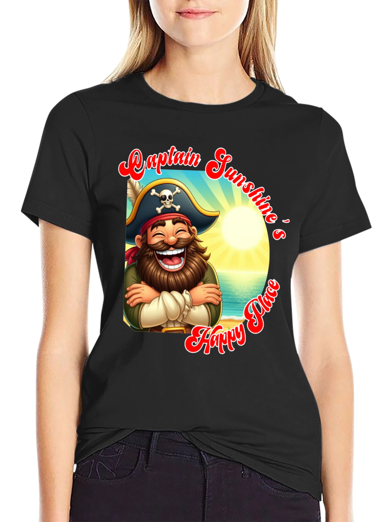 Captain Sunshines Happy Place Black T-Shirt