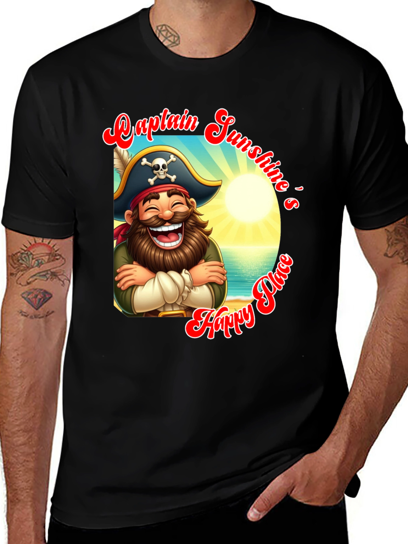 Captain Sunshines Happy Place Black T-Shirt