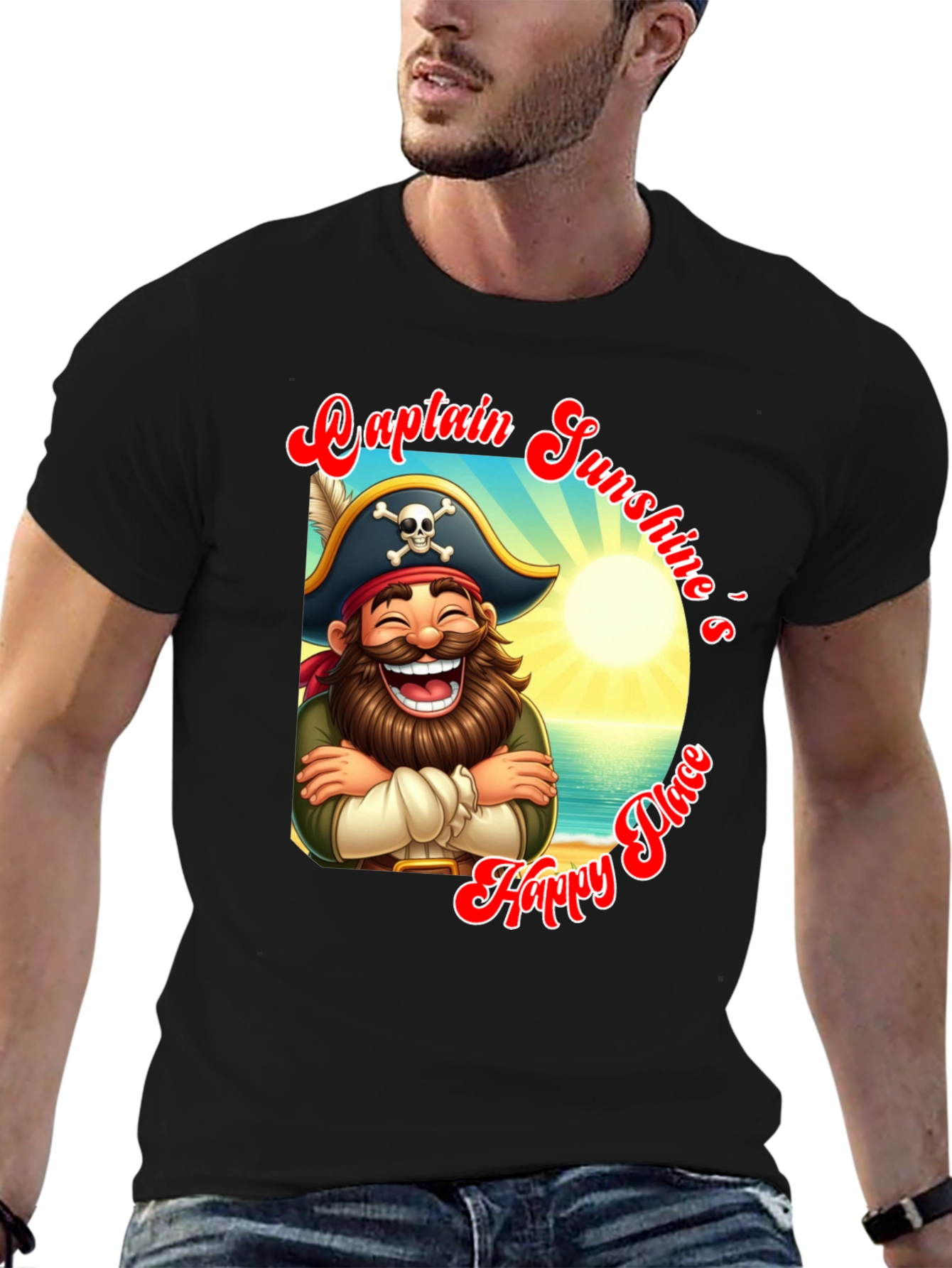 Captain Sunshines Happy Place Black T-Shirt