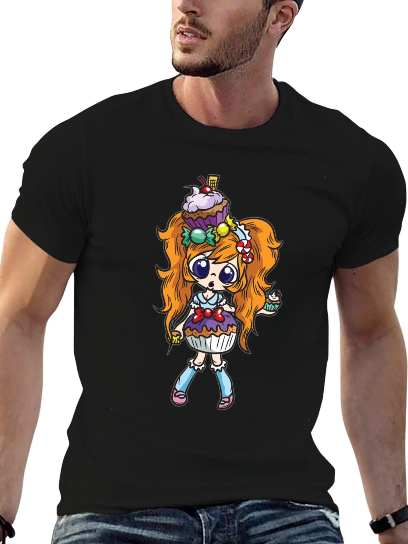 Cupcake Girl Graphic Black T-Shirt