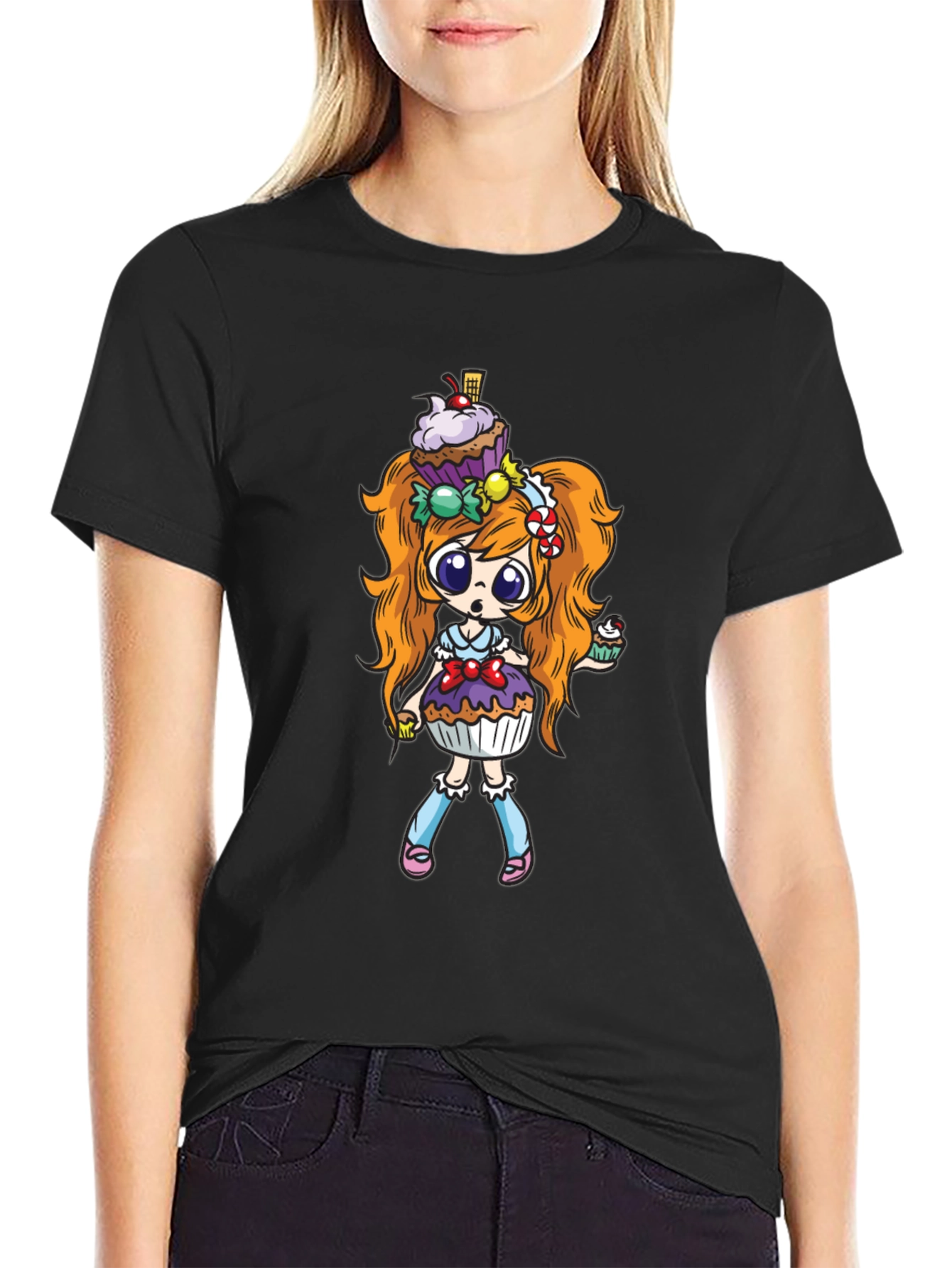 Cupcake Girl Graphic Black T-Shirt