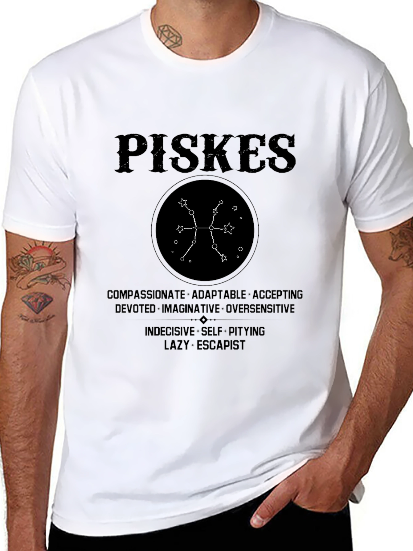 Pisces Zodiac Sign T-Shirt - Compassionate Adaptable Design