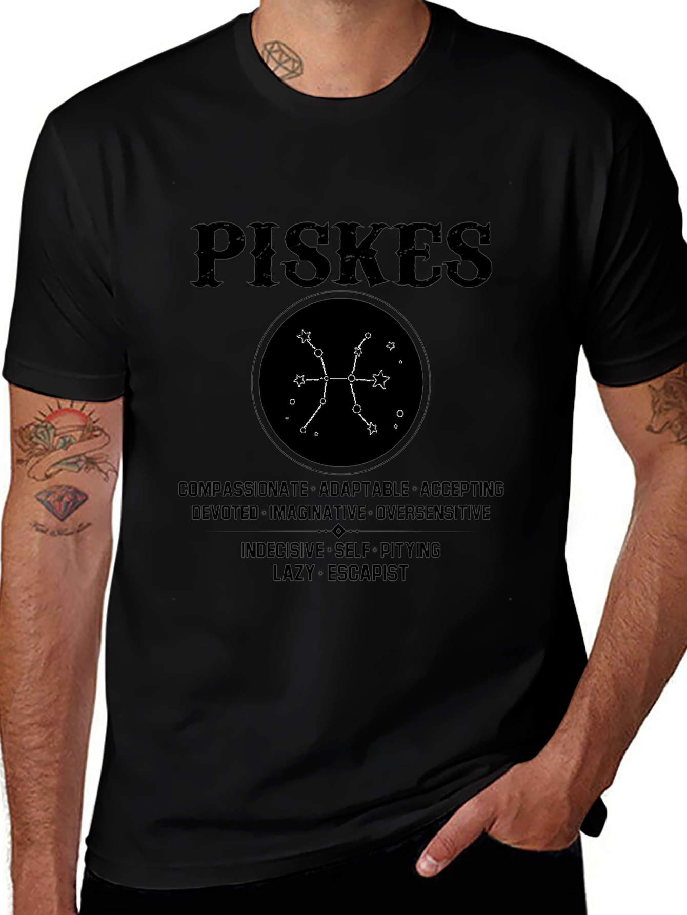 Pisces Zodiac Sign T-Shirt - Compassionate Adaptable Design