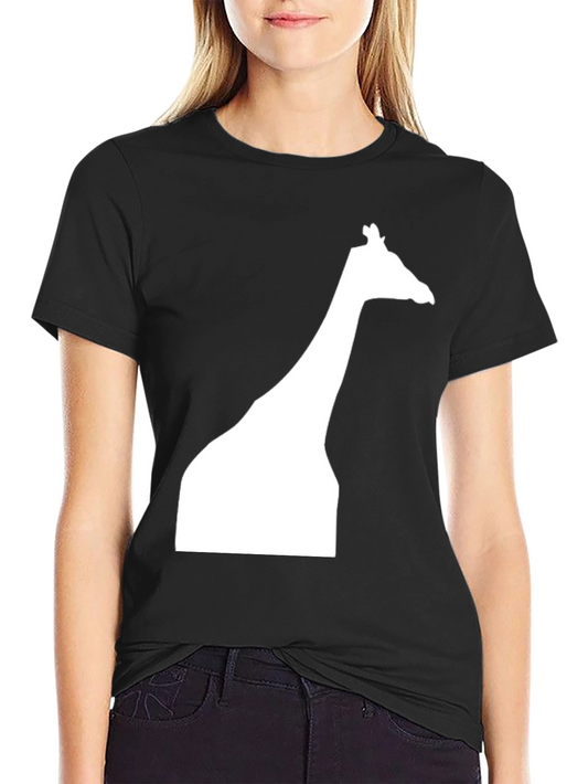 Giraffe Silhouette Graphic Tee - Black Cotton Casual Shirt