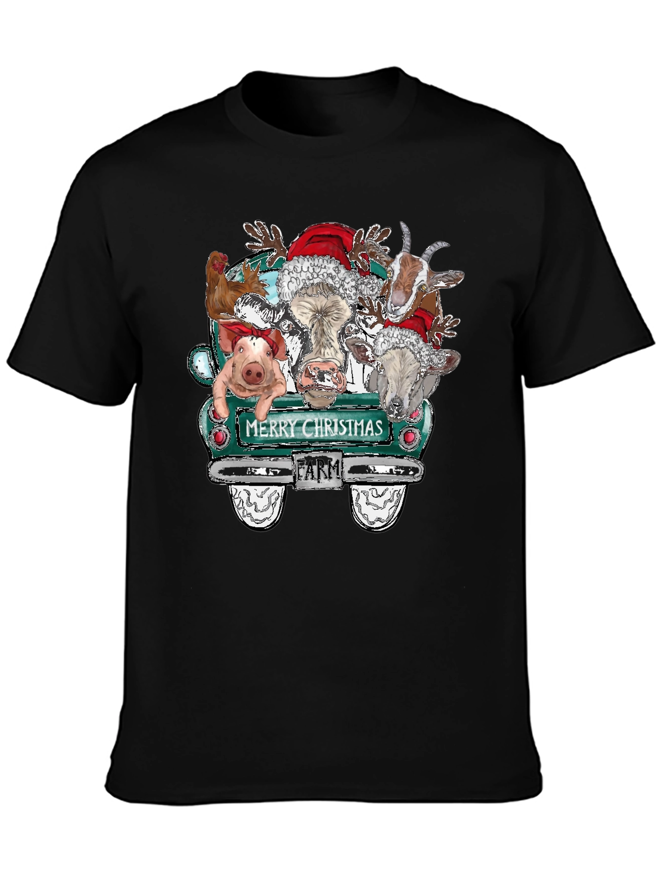 Merry Christmas Farm Animals Truck T-Shirt