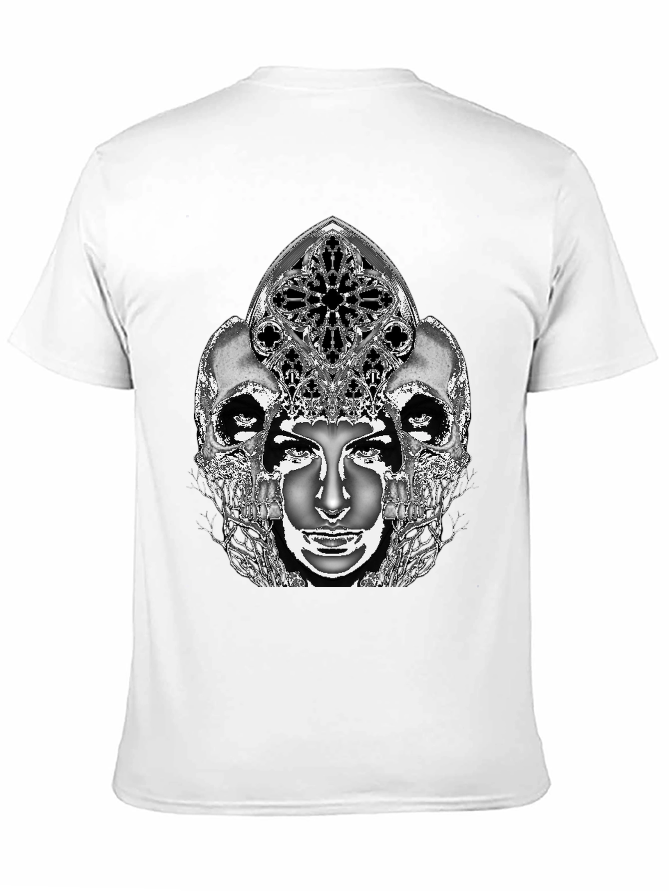 Gothic Skull & Face Graphic Tee - Black