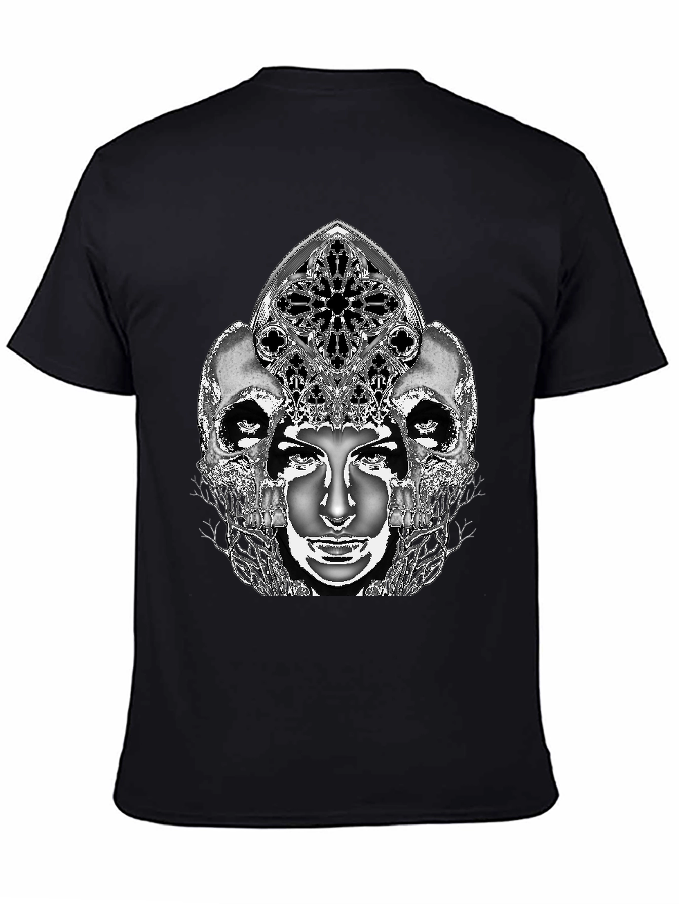 Gothic Skull & Face Graphic Tee - Black