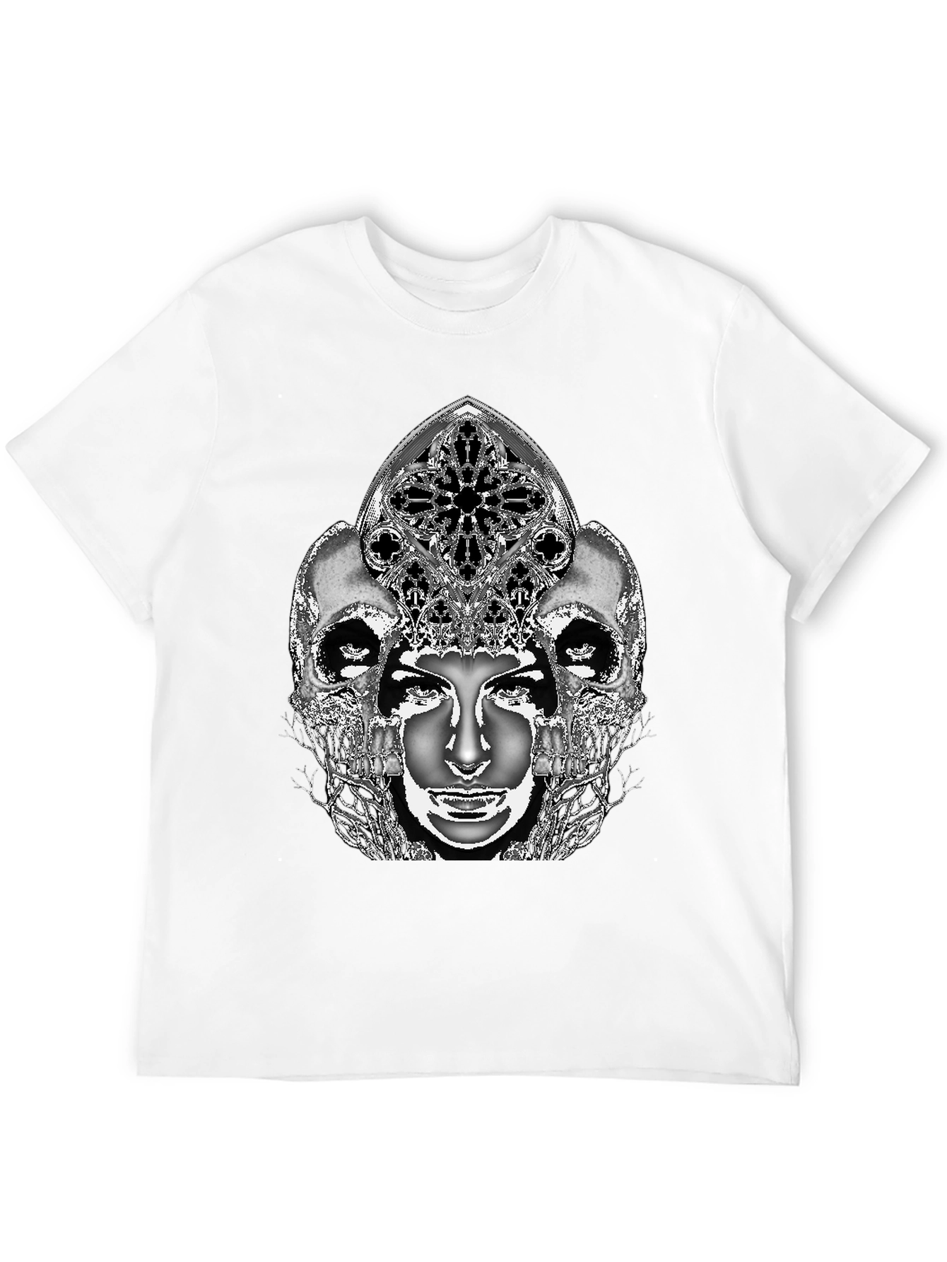 Gothic Skull & Face Graphic Tee - Black
