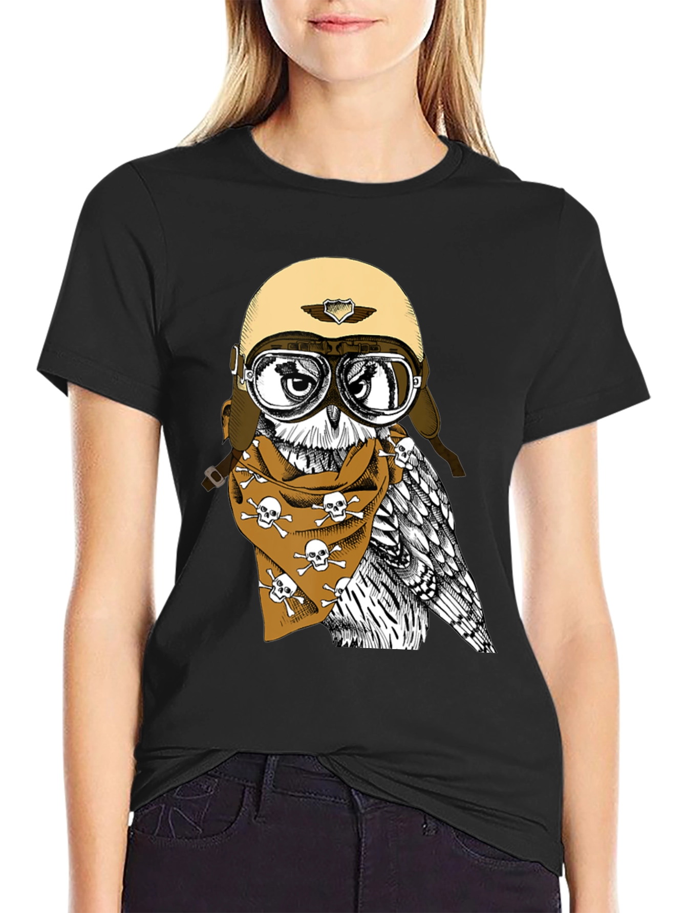 Biker Owl T-Shirt - Skull Bandana
