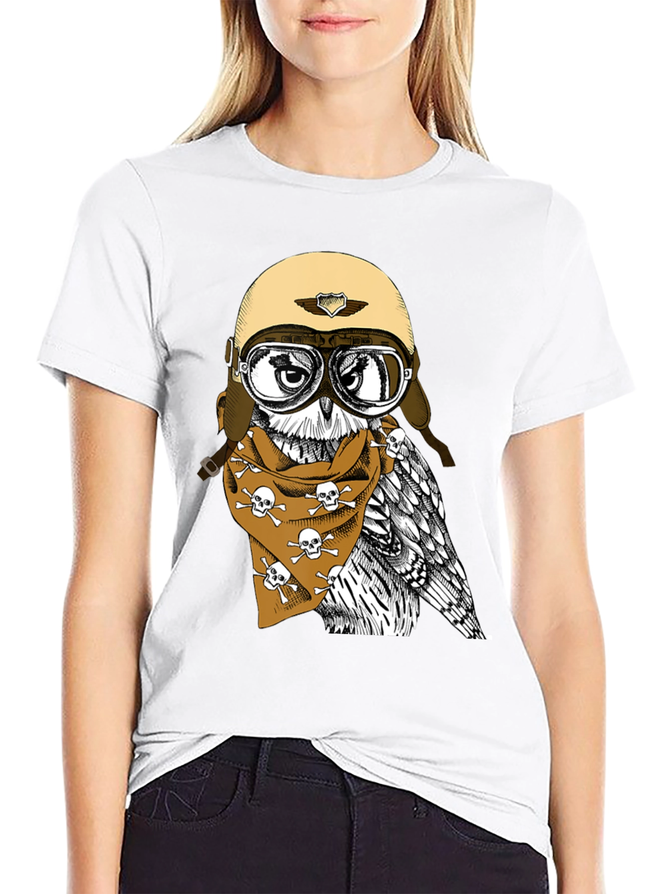 Biker Owl T-Shirt - Skull Bandana