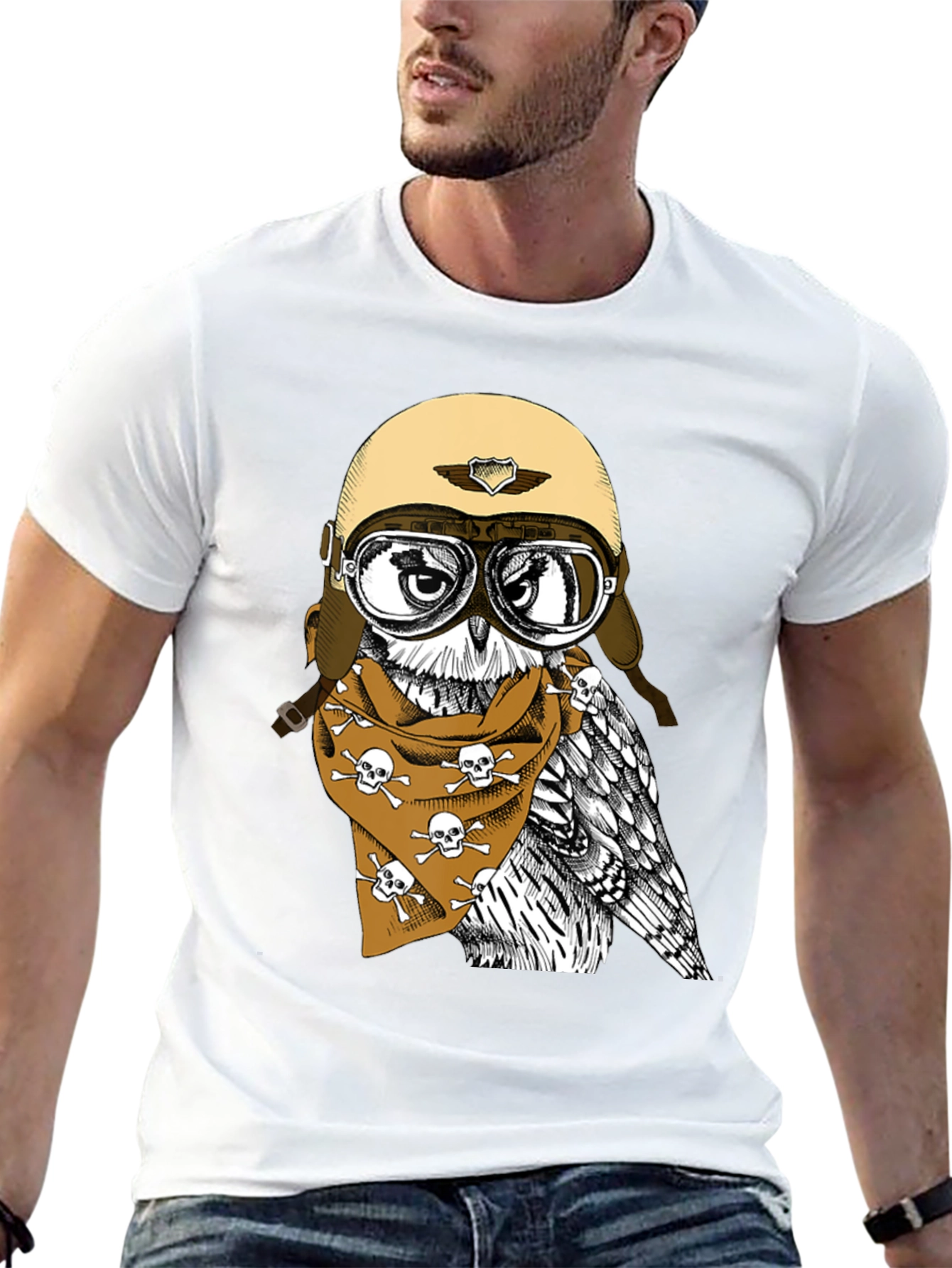 Biker Owl T-Shirt - Skull Bandana