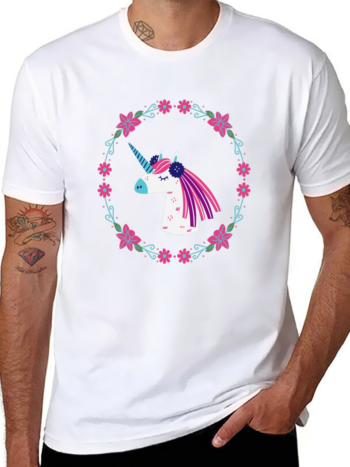 Unicorn Floral Wreath Graphic Tee
