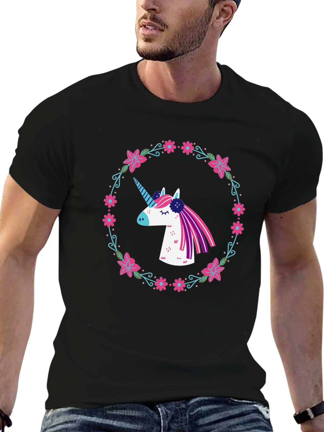Unicorn Floral Wreath Graphic Tee