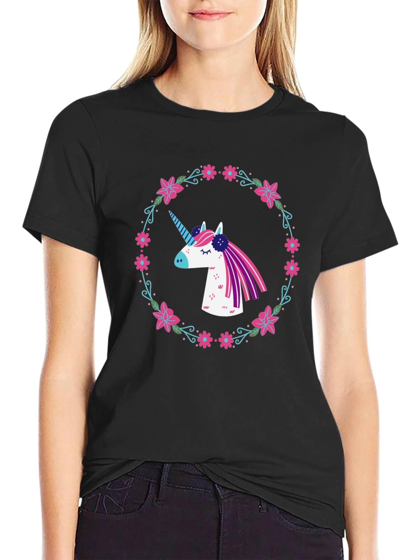Unicorn Floral Wreath Graphic Tee