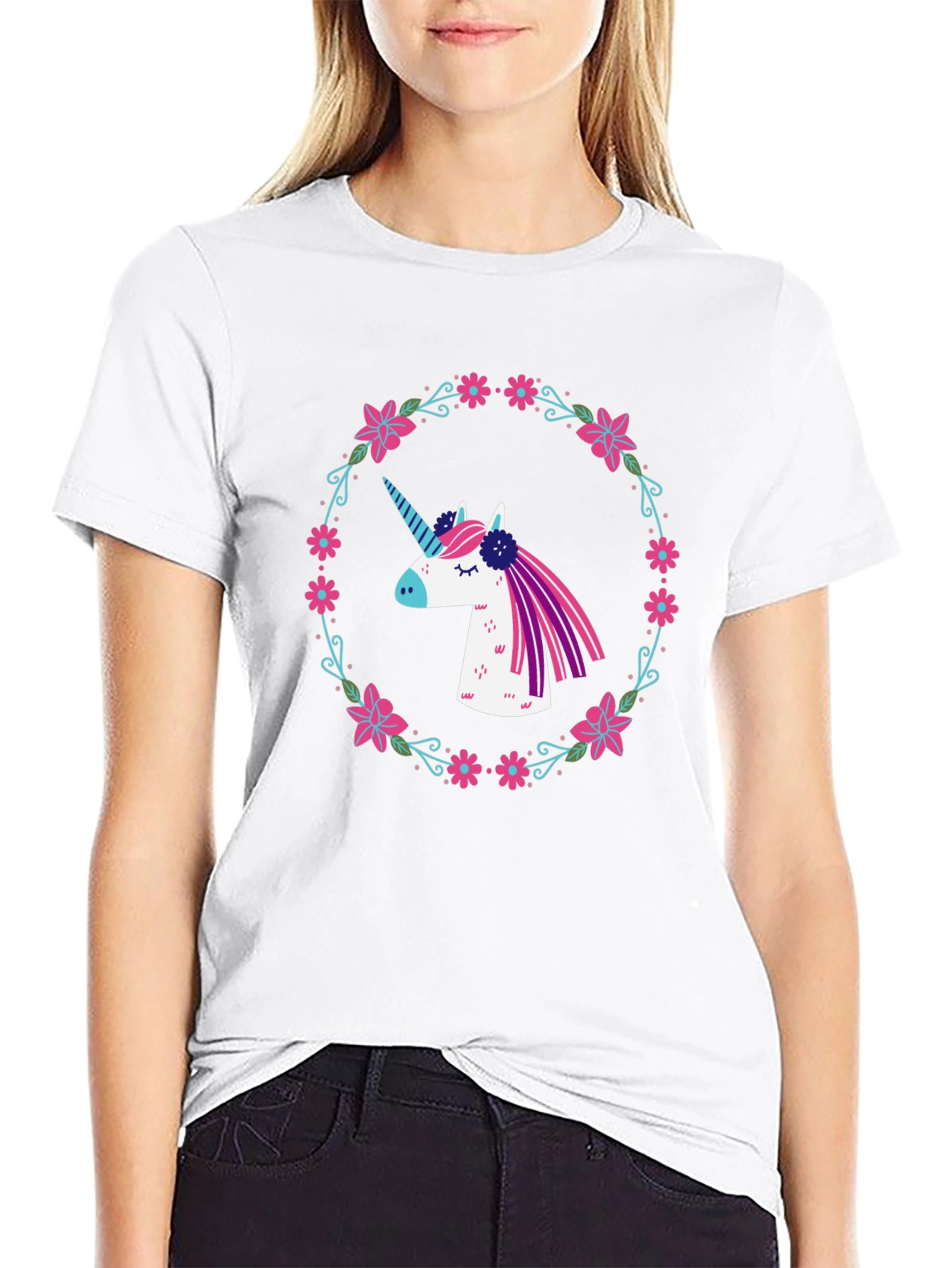 Unicorn Floral Wreath Graphic Tee