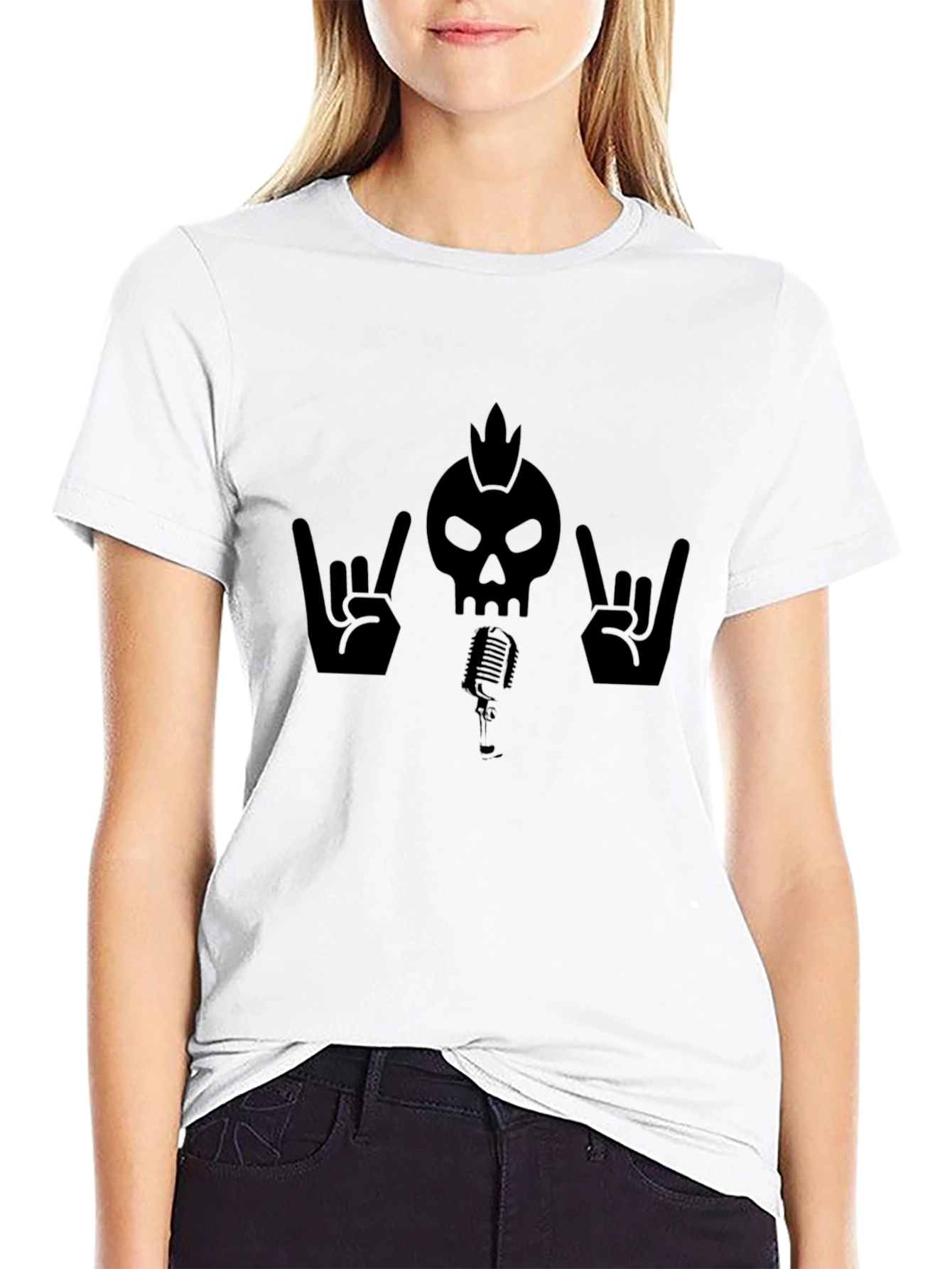 Rock On Skull Graphic Tee - Black