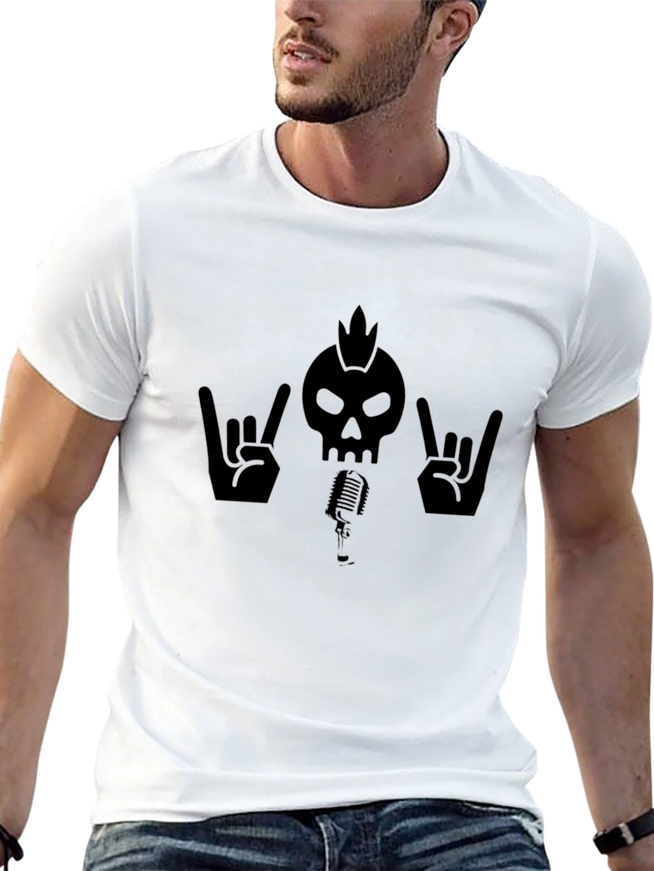Rock On Skull Graphic Tee - Black