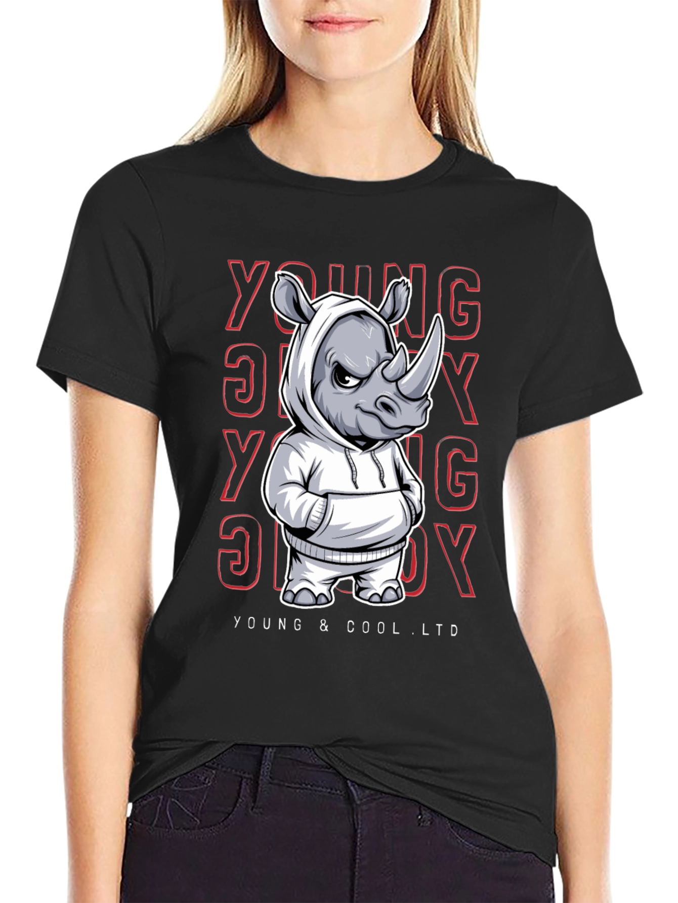Cool Rhino in Hoodie Graphic T-Shirt