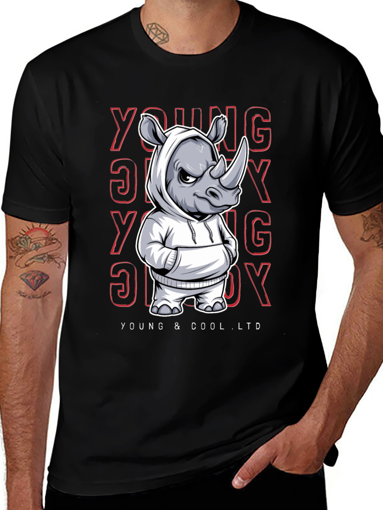 Cool Rhino in Hoodie Graphic T-Shirt