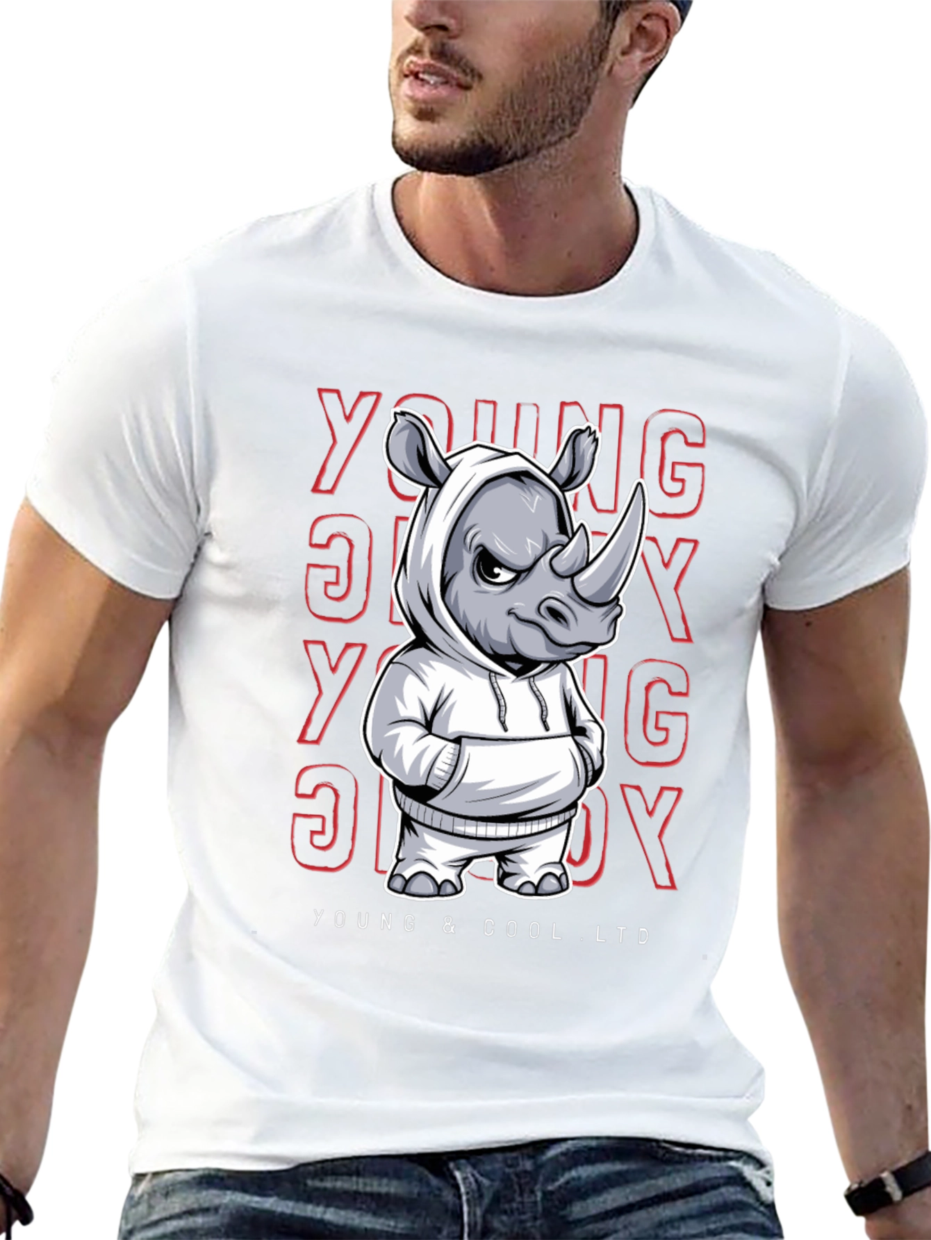 Cool Rhino in Hoodie Graphic T-Shirt