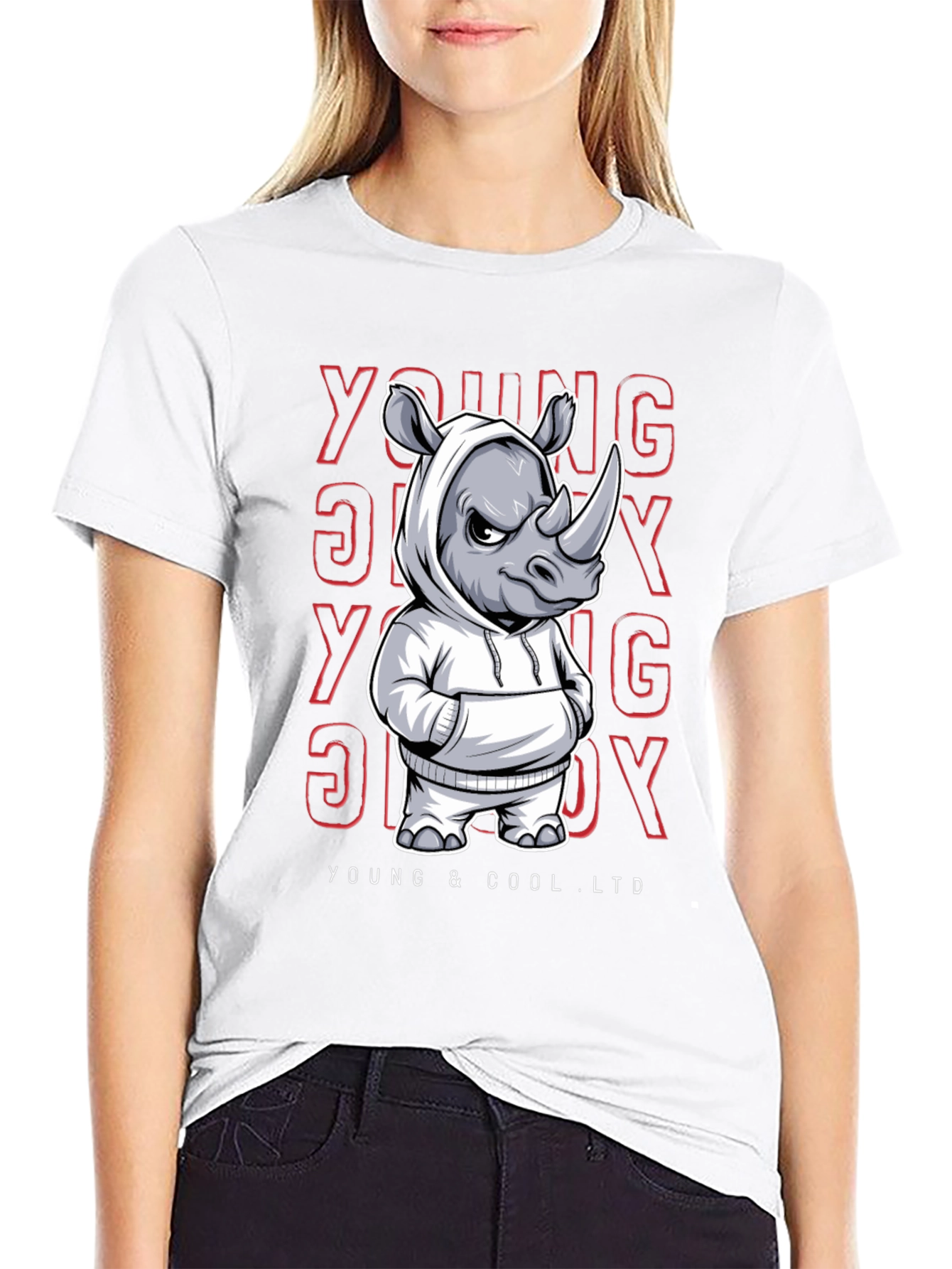 Cool Rhino in Hoodie Graphic T-Shirt