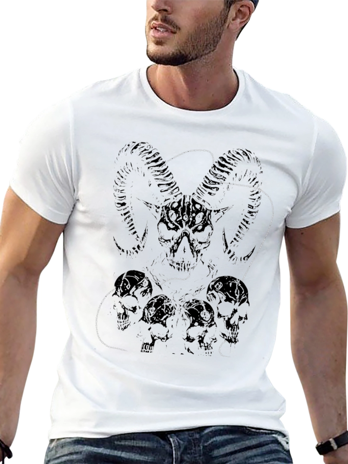 Skull & Horns Graphic Print Black T-Shirt