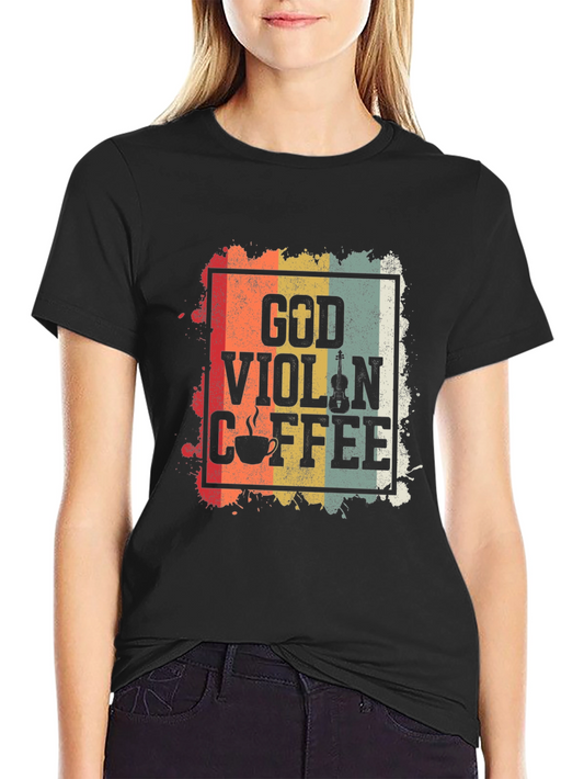 God Violin Coffee Retro Graphic Tee