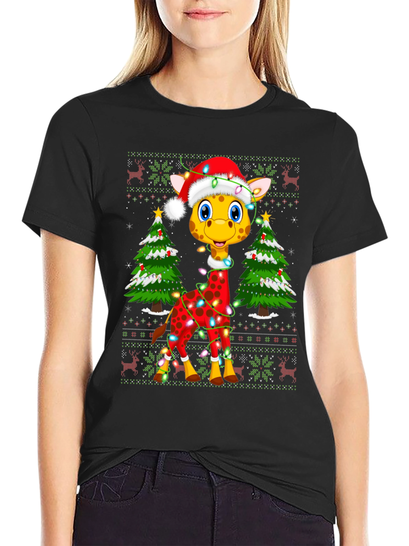 Festive Giraffe Christmas T-Shirt
