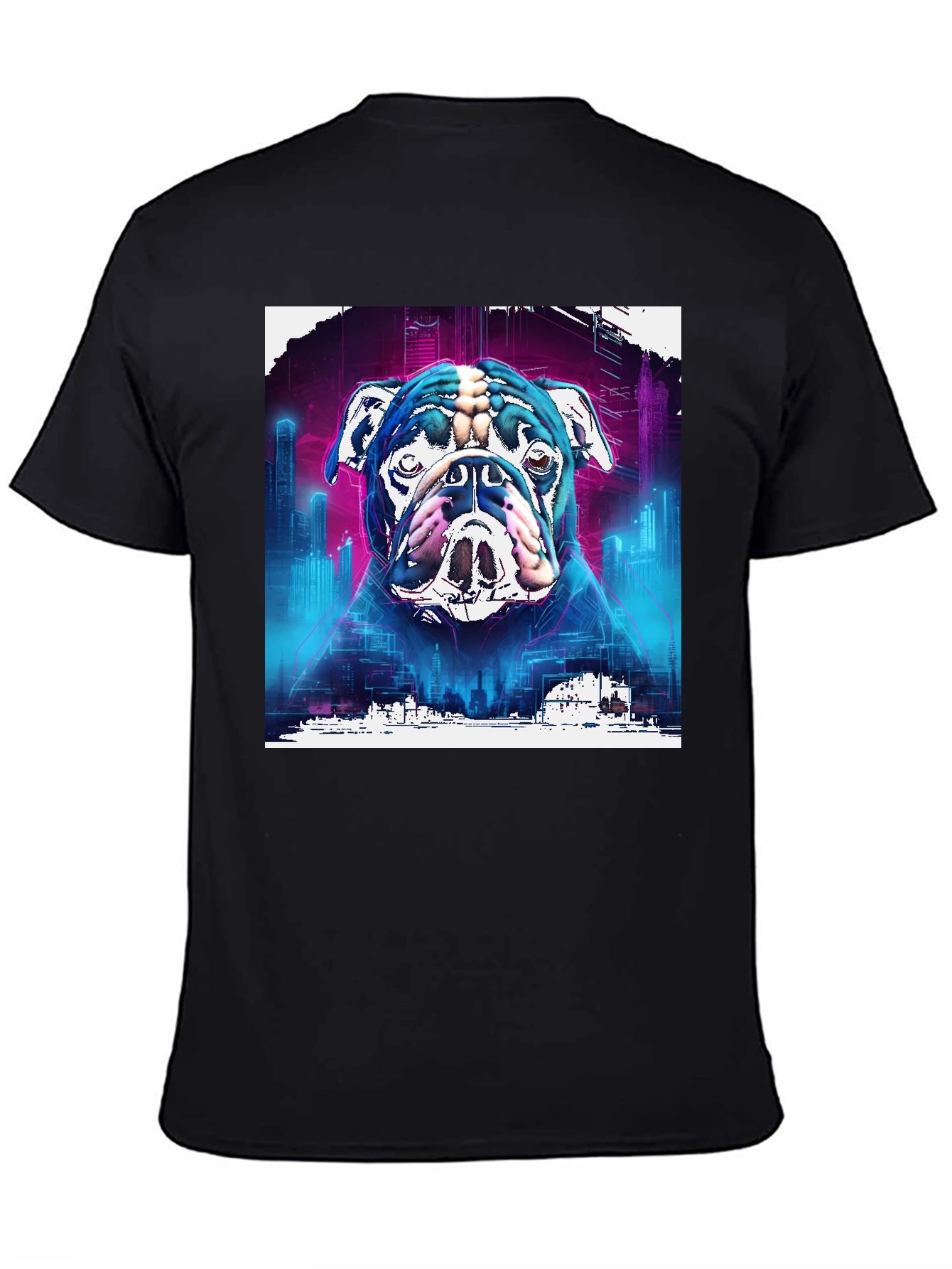 Cyberpunk Bulldog Graphic Tee - Mens Black T-Shirt