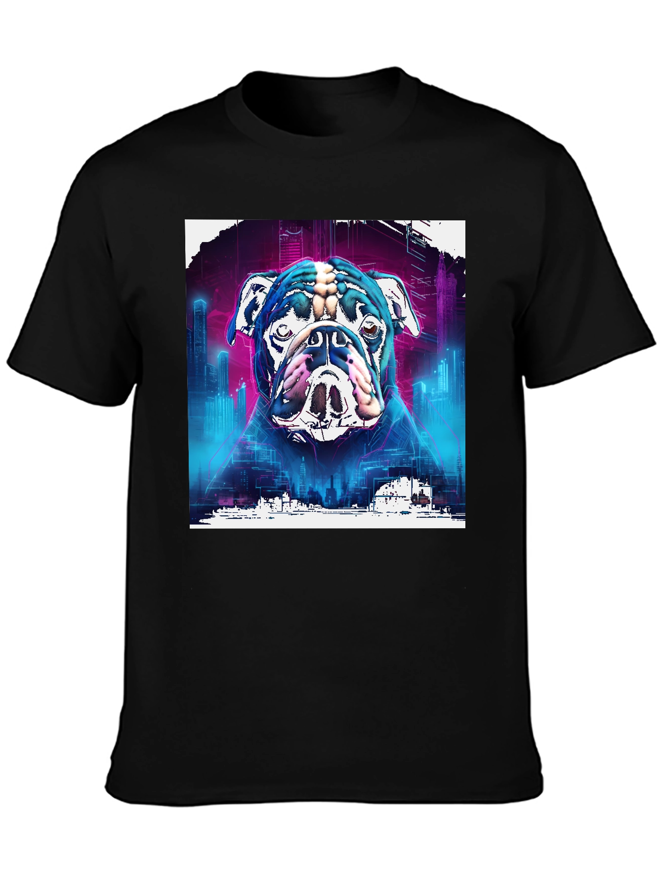Cyberpunk Bulldog Graphic Tee - Mens Black T-Shirt