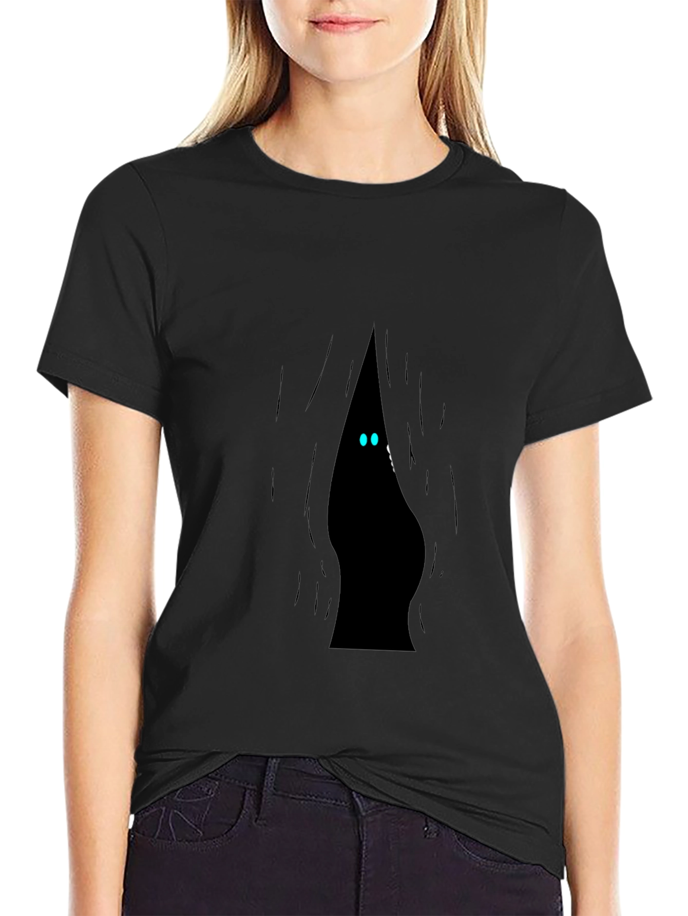 Mens Black T-Shirt with Peek-a-Boo Monster Design