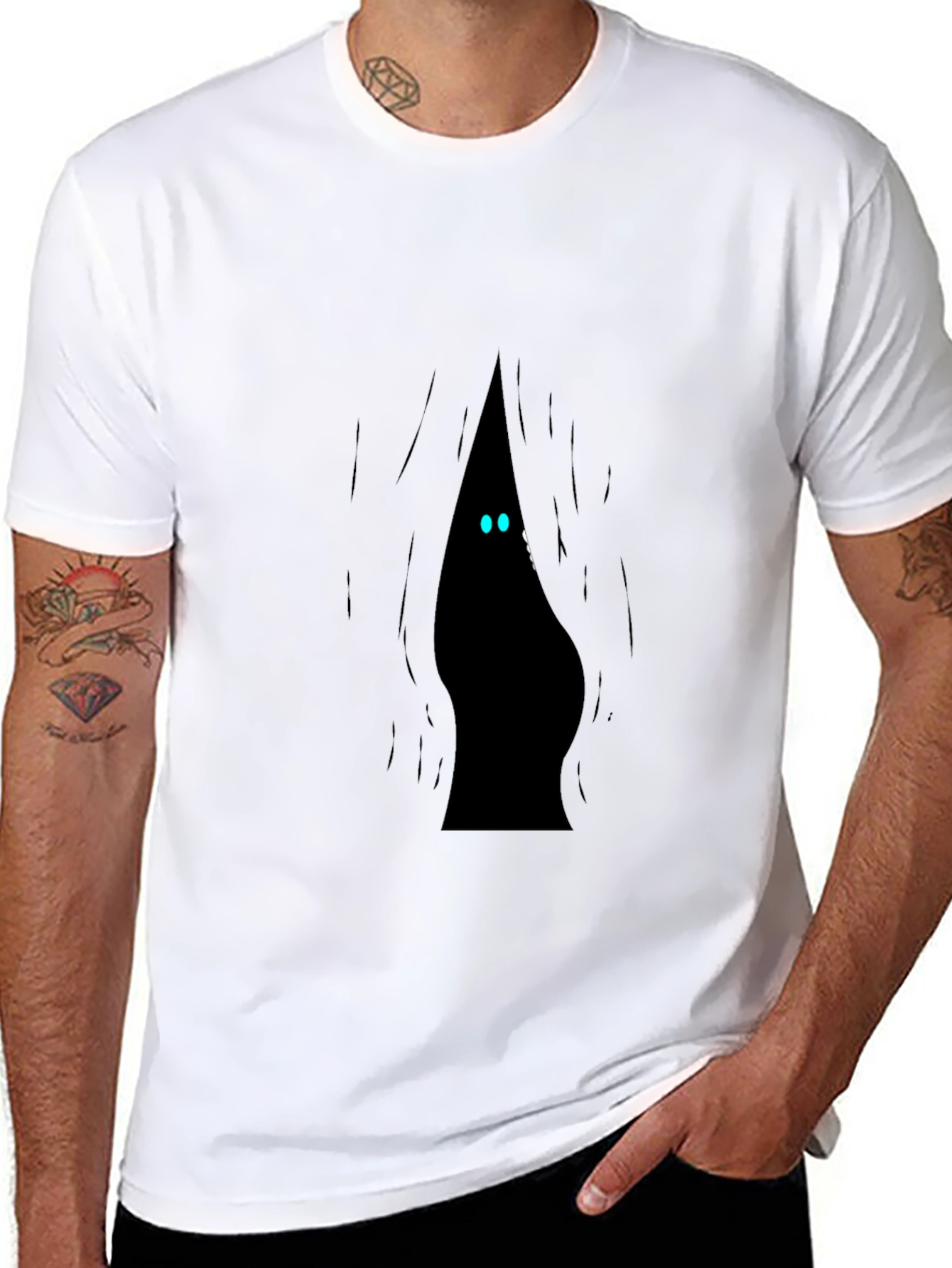 Mens Black T-Shirt with Peek-a-Boo Monster Design