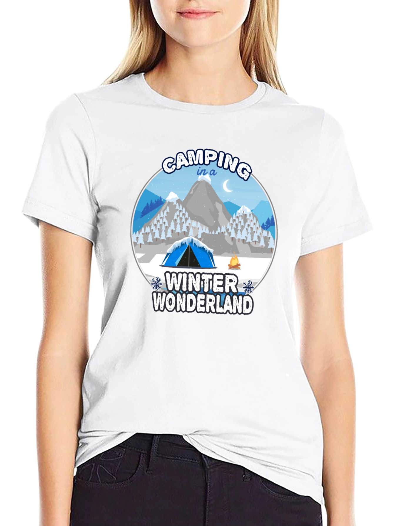 Camping in a Winter Wonderland Black T-Shirt
