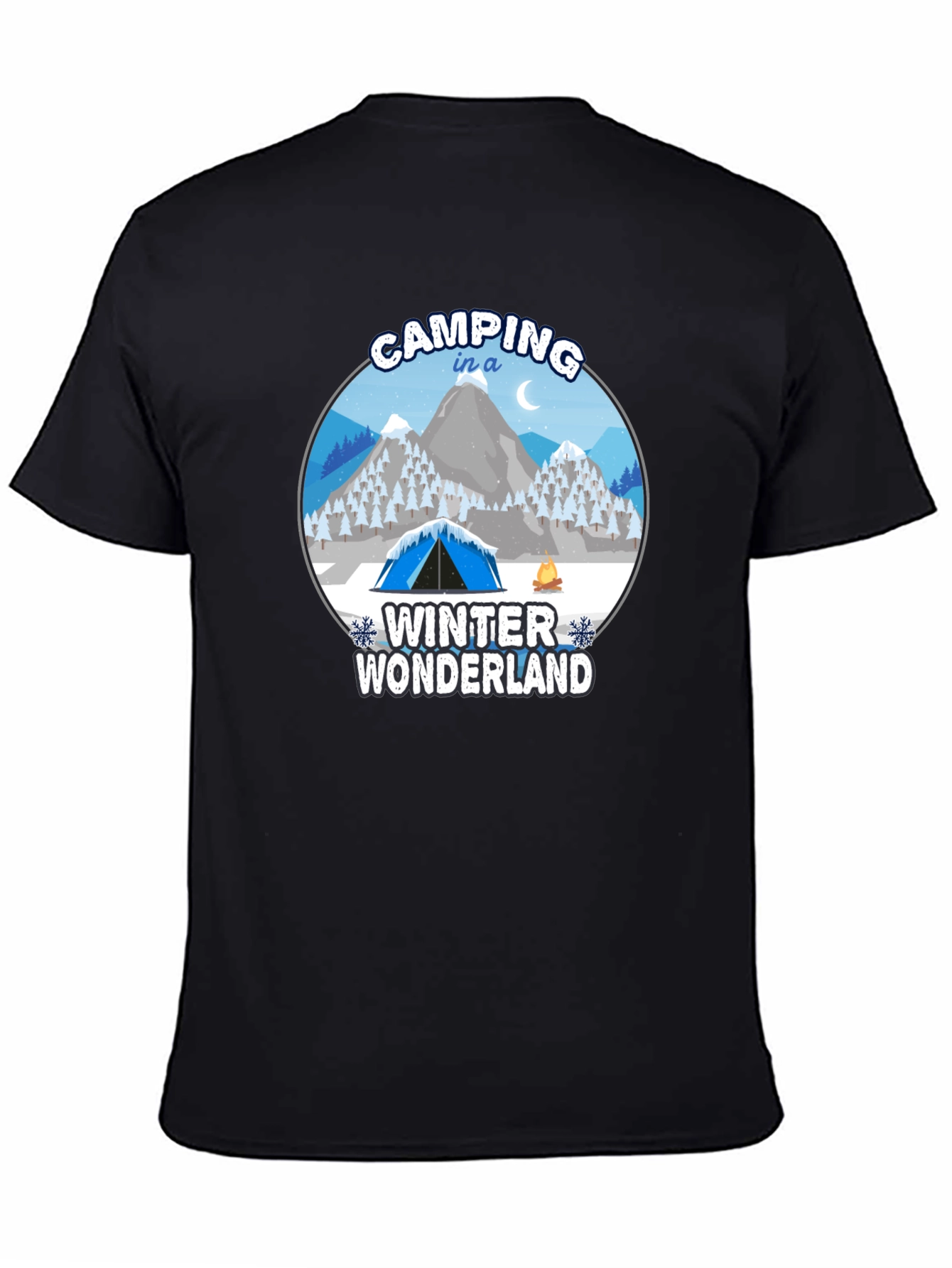 Camping in a Winter Wonderland Black T-Shirt
