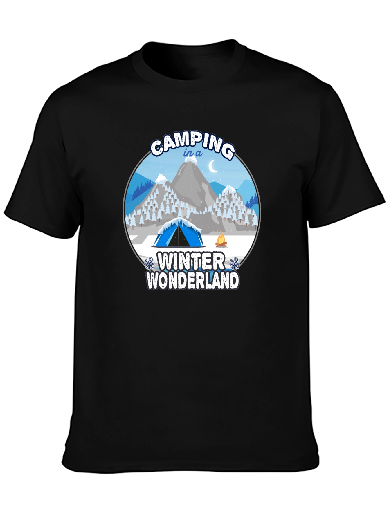 Camping in a Winter Wonderland Black T-Shirt