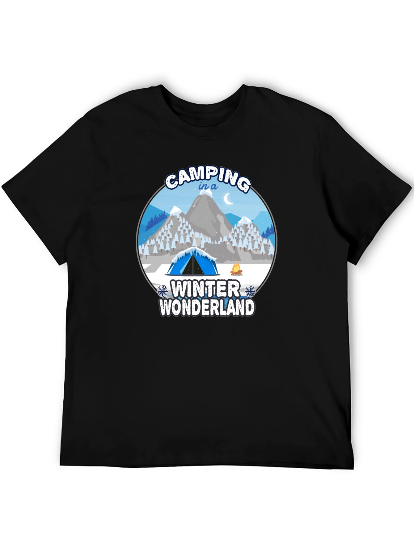 Camping in a Winter Wonderland Black T-Shirt
