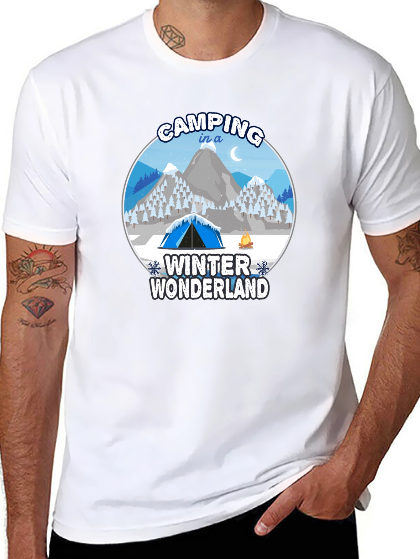 Camping in a Winter Wonderland Black T-Shirt