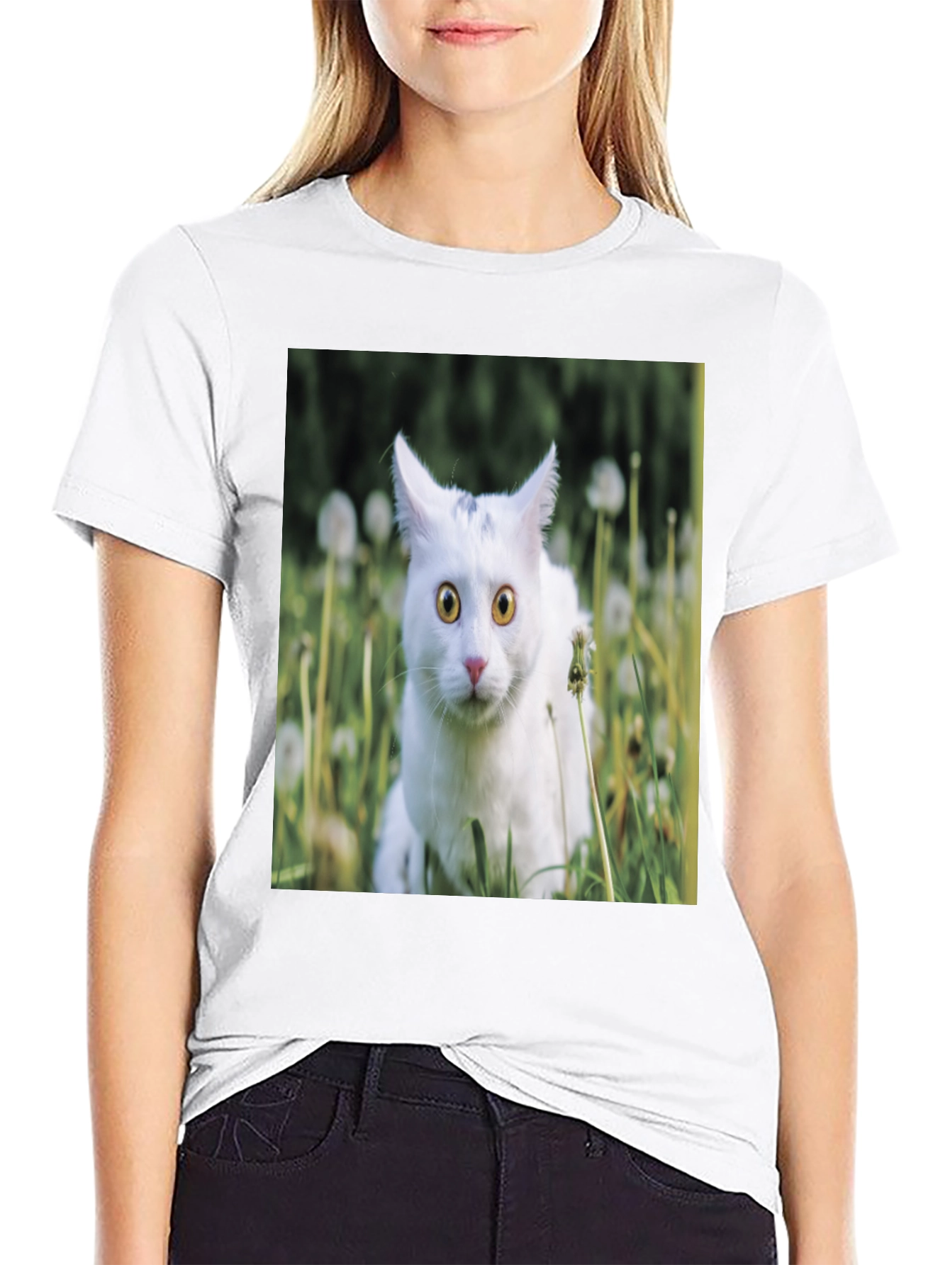 Cat in Dandelions Graphic Tee - Unique Style
