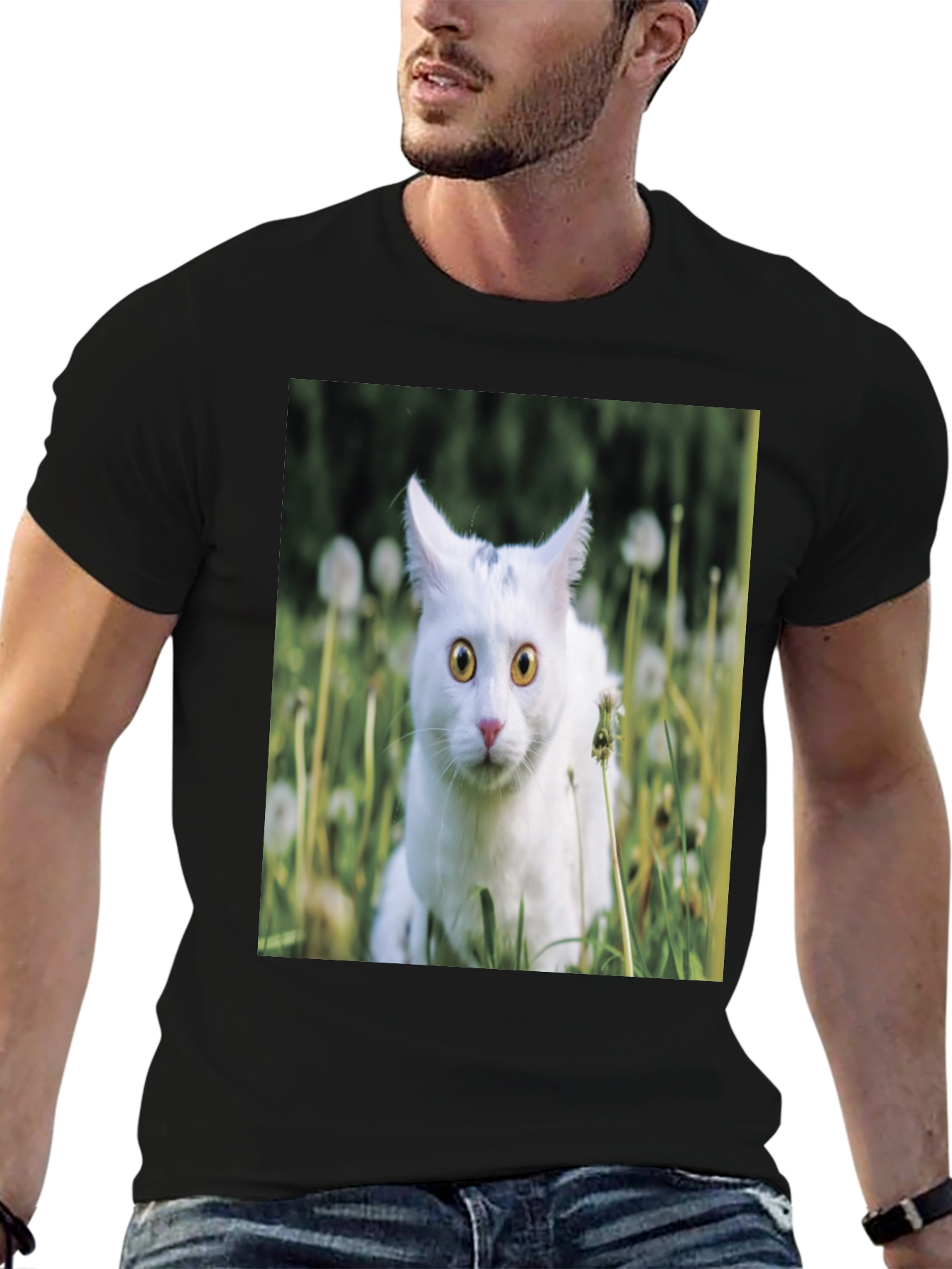 Cat in Dandelions Graphic Tee - Unique Style