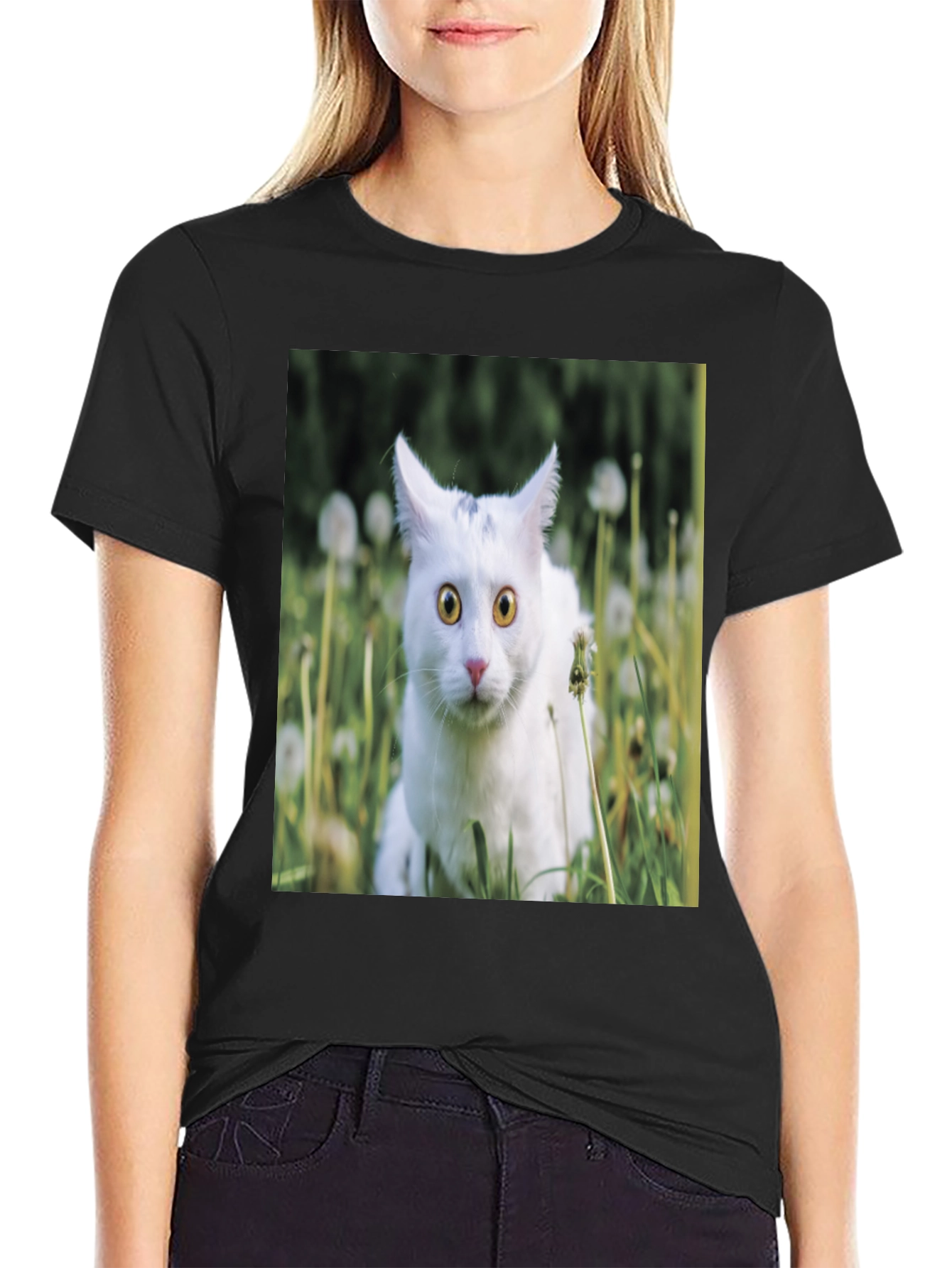 Cat in Dandelions Graphic Tee - Unique Style
