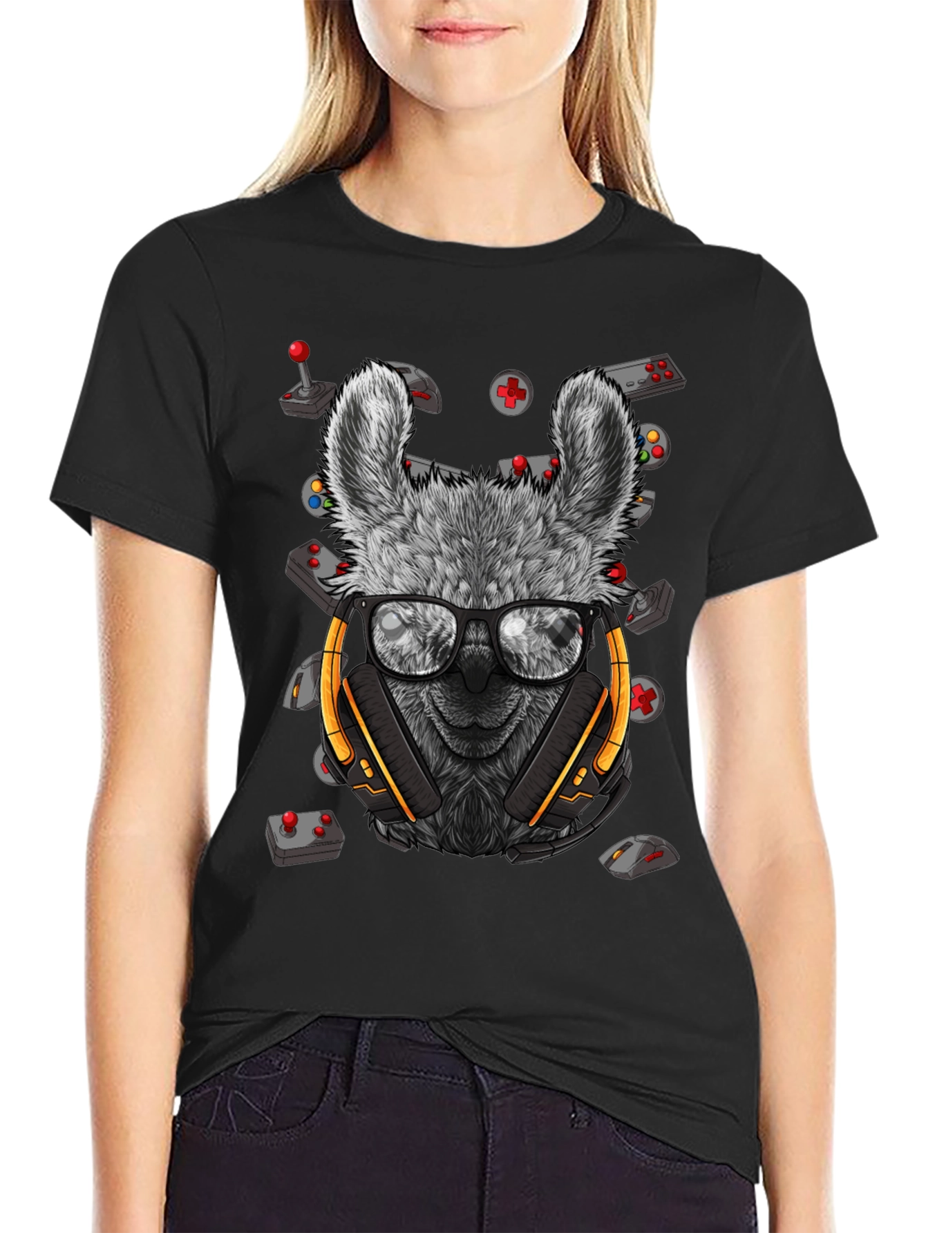 Gamer Llama T-Shirt - Gaming Headset & Controller Design